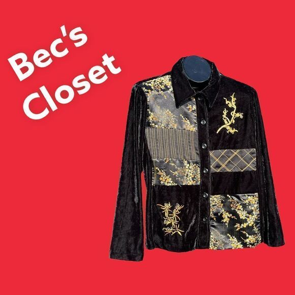 Robert Louis Black Gold Button Down Blouse Size M - Picture 10 of 10